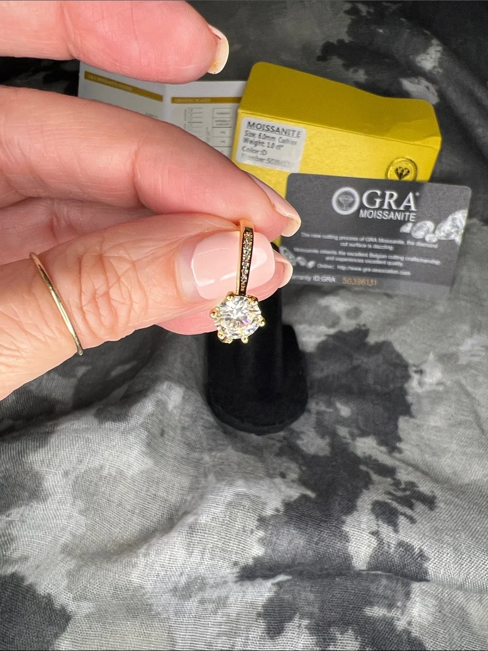 18k Gold Solitaire Ring over S925 - White Moissanite
